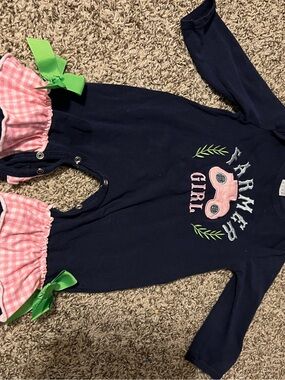 Navy Infant Graphic Romper with Light Gray Lettering